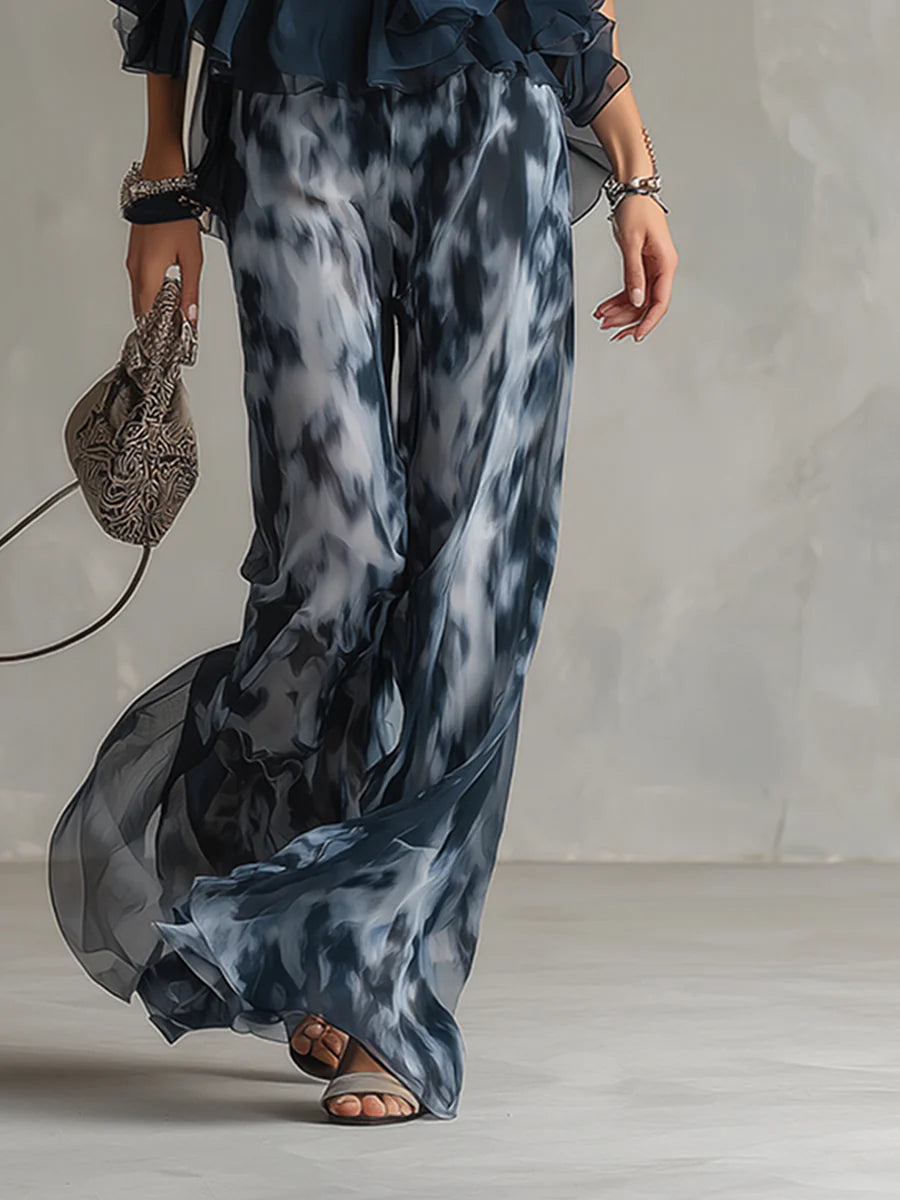ROSSANA - COMPLETO TOP CON VOLANT E PANTALONE TIE-DYE