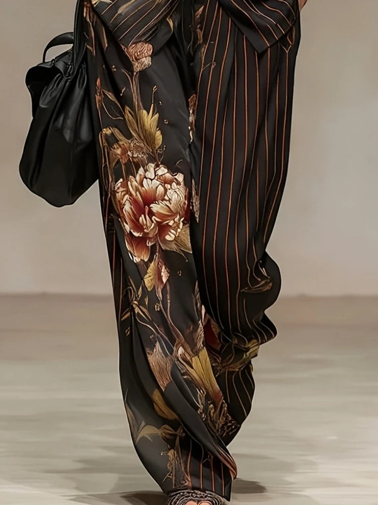 LUCIANA - COMPLETO VINTAGE FLOREALE CON CAMICIA E PANTALONE PALAZZO