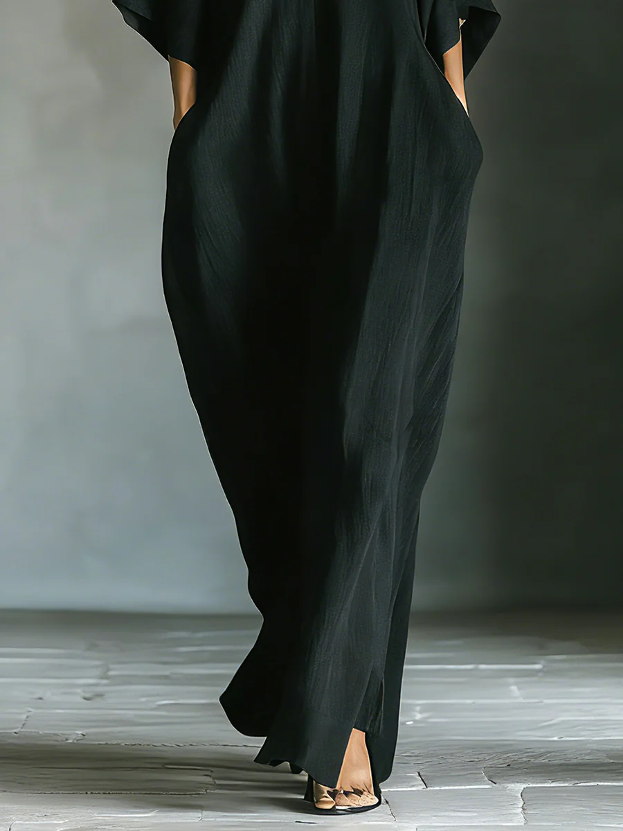 MORA - ABITO LUNGO OVERSIZE CON SCOLLO A V E MANICHE A KIMONO