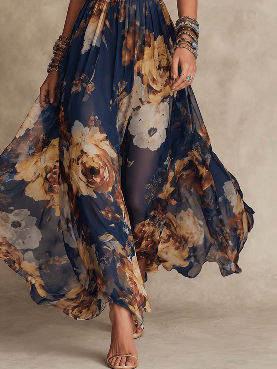 IMELDA - ABITO LUNGO BOHO ROMANTICO CON STAMPA FLOREALE