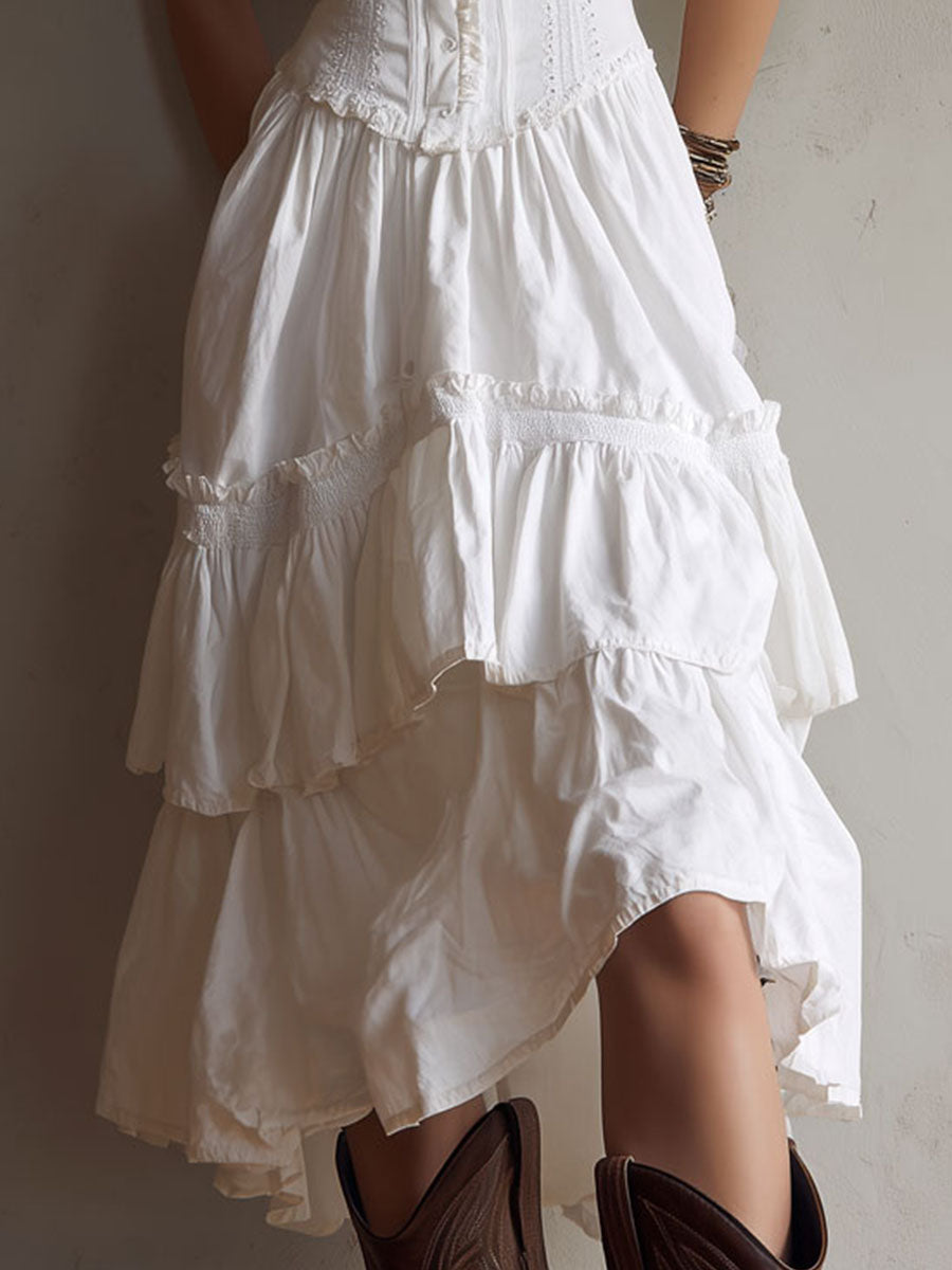 BIANCA - ABITO CORSETTO CON GONNA A BALZE
