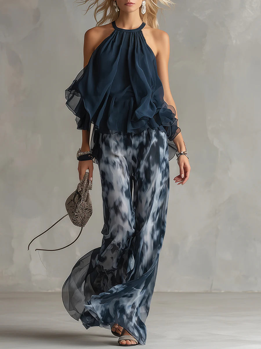 ROSSANA - COMPLETO TOP CON VOLANT E PANTALONE TIE-DYE