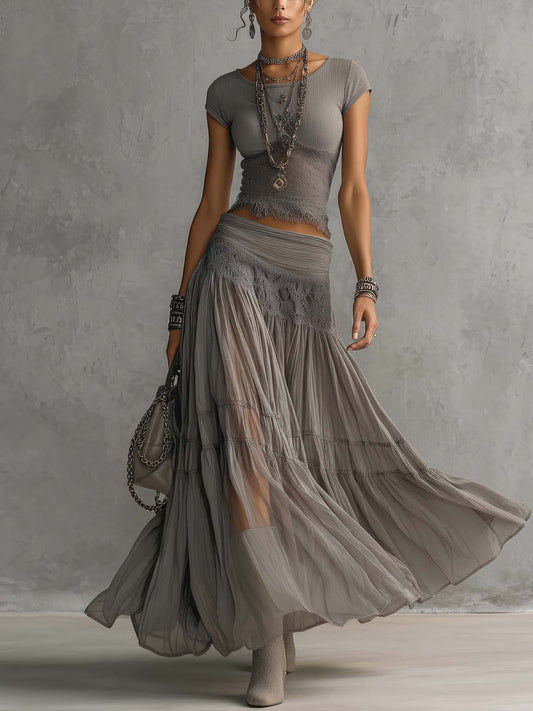 GRAZIA - COMPLETO CROP TOP E GONNA LUNGA A BALZE