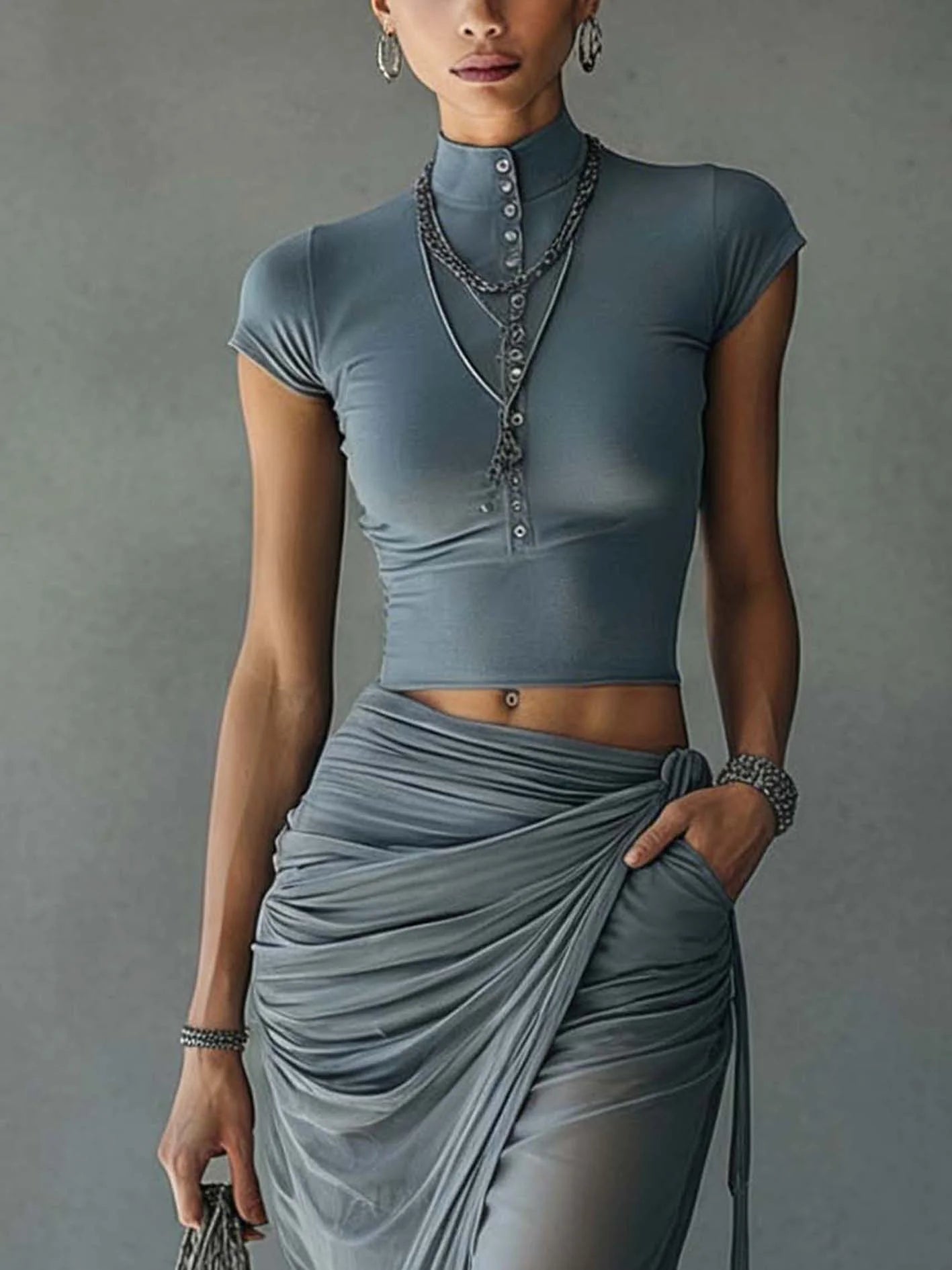 LUNA - COMPLETO CROP TOP E GONNA DRAPPEGGIATA
