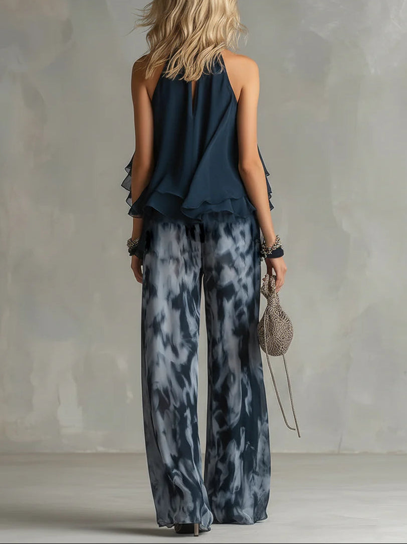 ROSSANA - COMPLETO TOP CON VOLANT E PANTALONE TIE-DYE