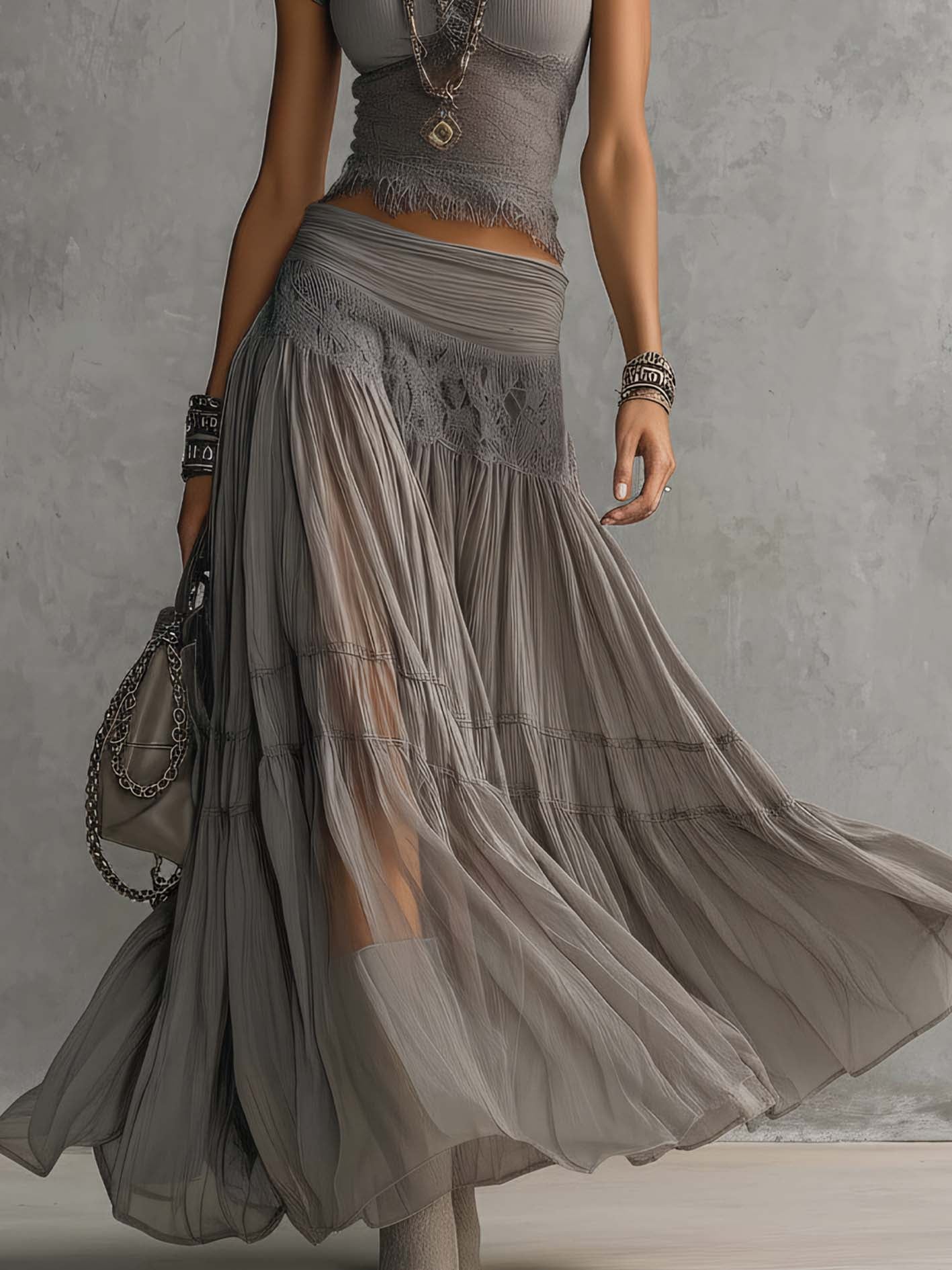GRAZIA - COMPLETO CROP TOP E GONNA LUNGA A BALZE