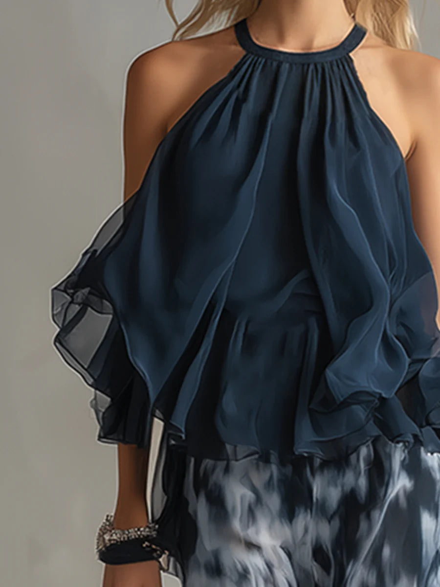 ROSSANA - COMPLETO TOP CON VOLANT E PANTALONE TIE-DYE