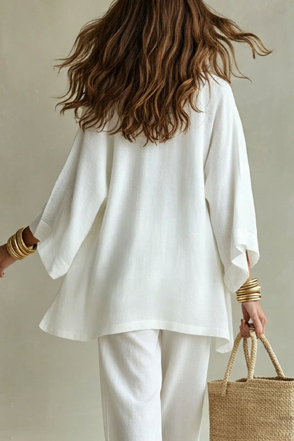 PAOLA - COMPLETO MINIMAL CHIC TRE PEZZI CON KIMONO E PANTALONE PALAZZO