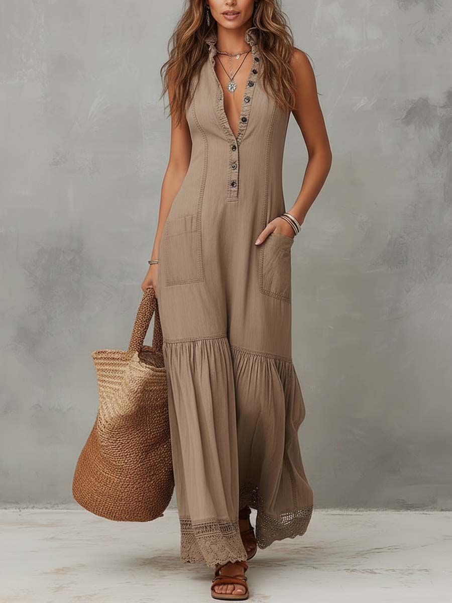 AGATA - ABITO LUNGO BOHO CON BOTTONI E ORLO IN PIZZO