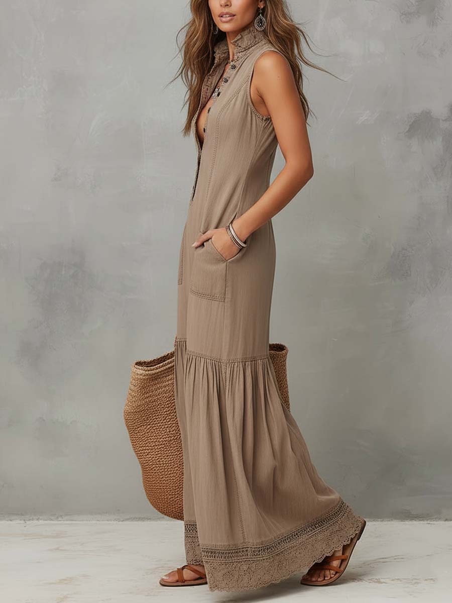 AGATA - ABITO LUNGO BOHO CON BOTTONI E ORLO IN PIZZO