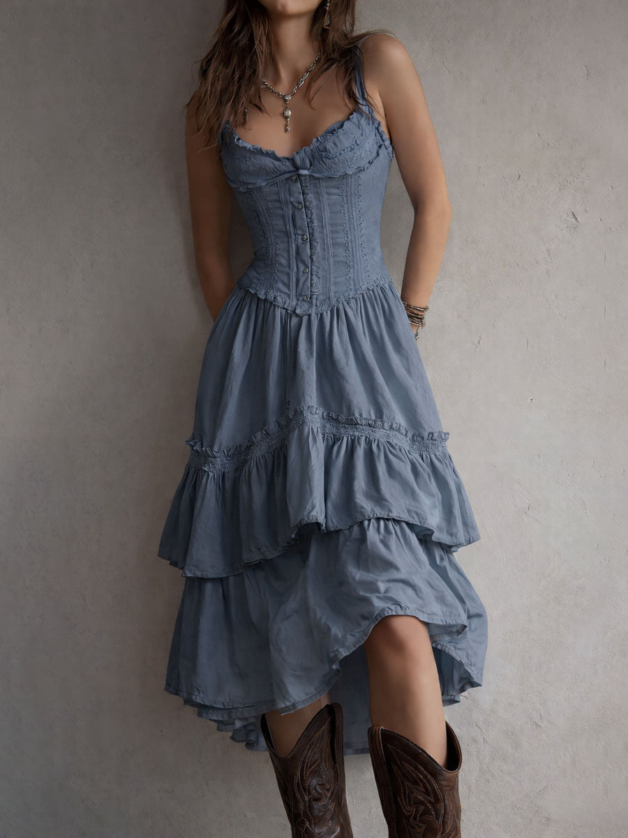 BIANCA - ABITO CORSETTO CON GONNA A BALZE
