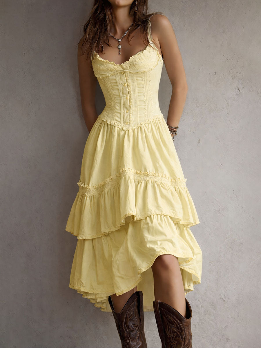 BIANCA - ABITO CORSETTO CON GONNA A BALZE