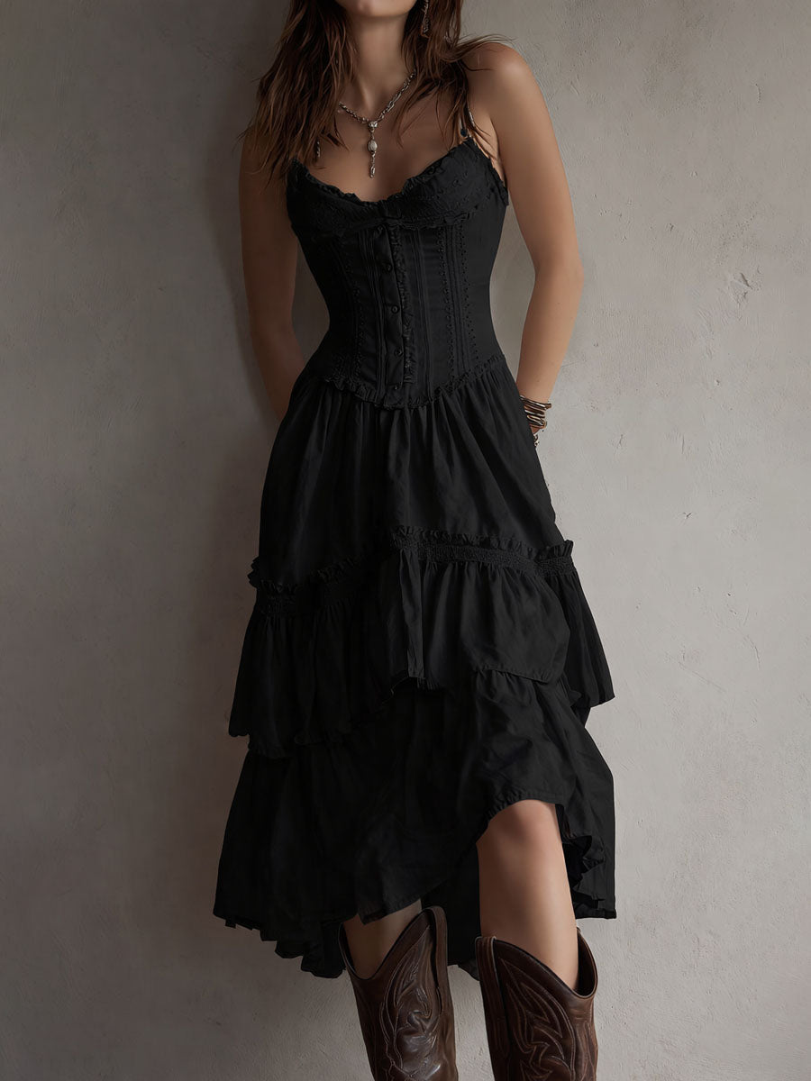 BIANCA - ABITO CORSETTO CON GONNA A BALZE