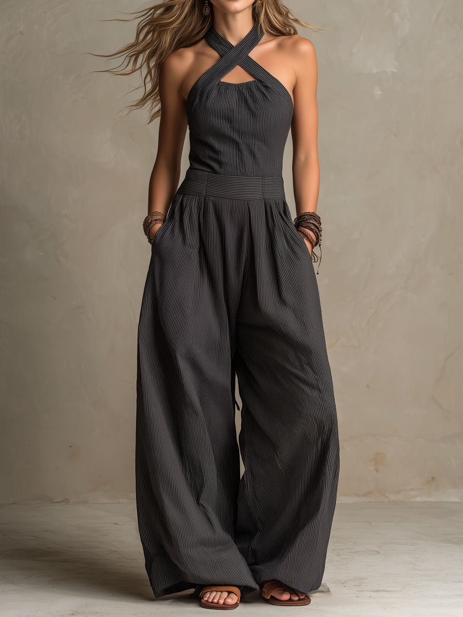 MIRIAM - TUTA PALAZZO CHIC CON SPALLINE INCROCIATE