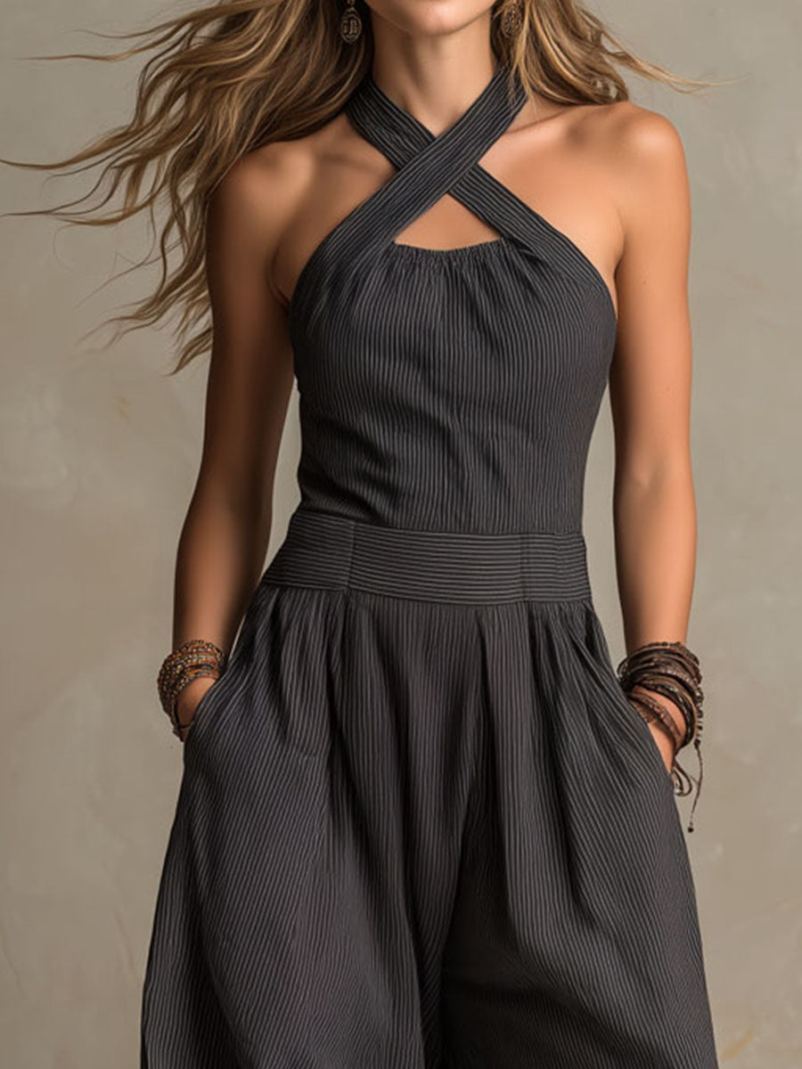 MIRIAM - TUTA PALAZZO CHIC CON SPALLINE INCROCIATE