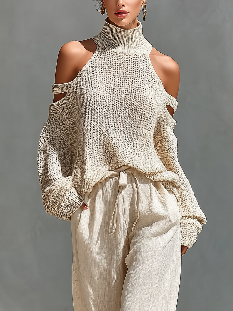 LAVINIA - COMPLETO MAGLIONE COLD SHOULDER E PANTALONE FLUIDO