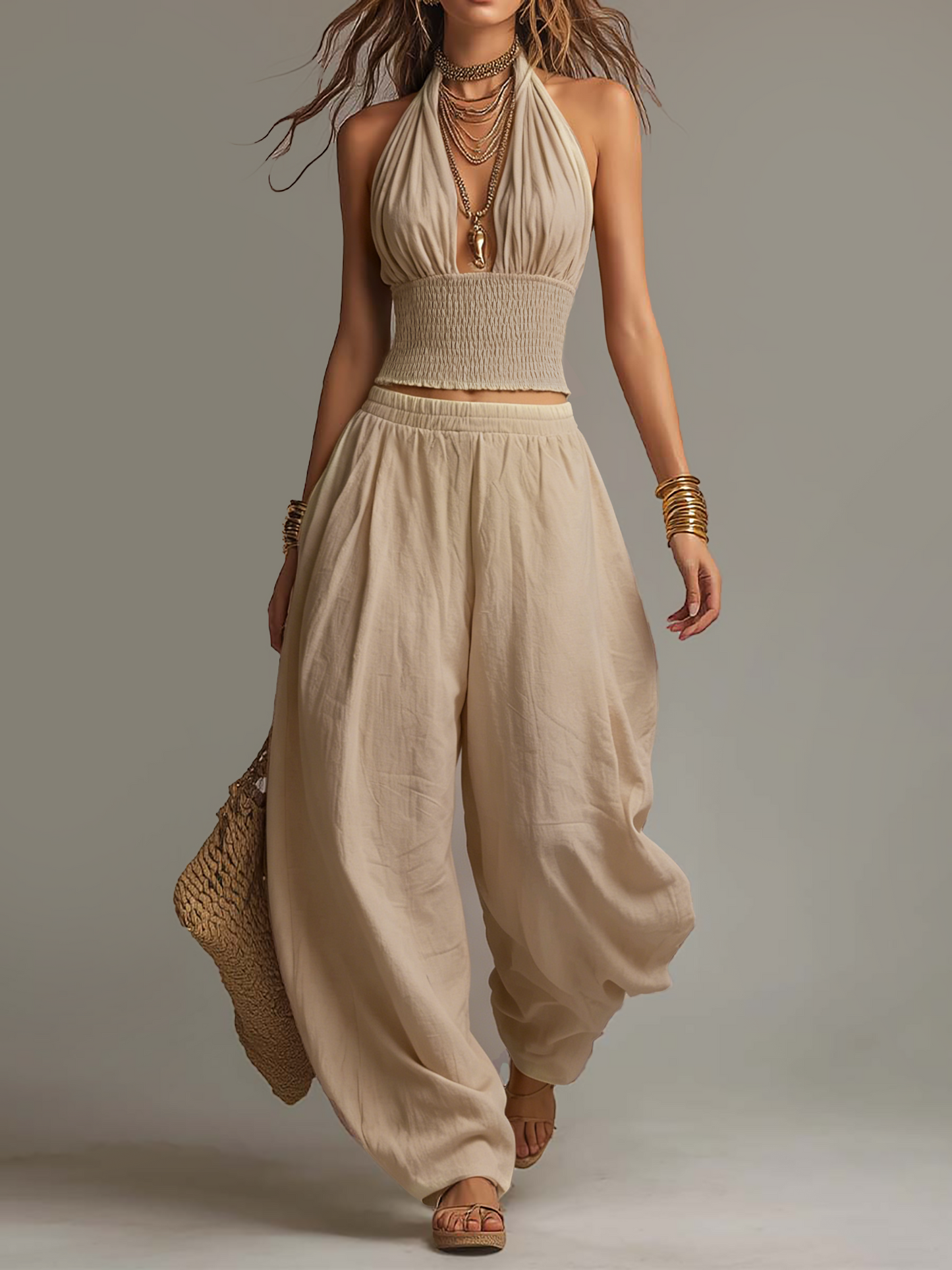 SOFIA - COMPLETO TOP ALL'AMERICANA E PANTALONE HAREM