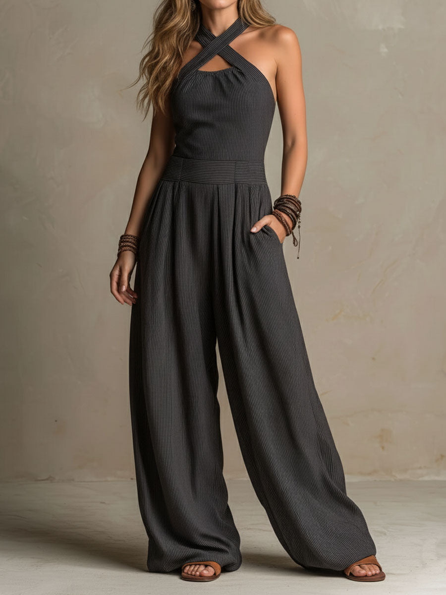 MIRIAM - TUTA PALAZZO CHIC CON SPALLINE INCROCIATE