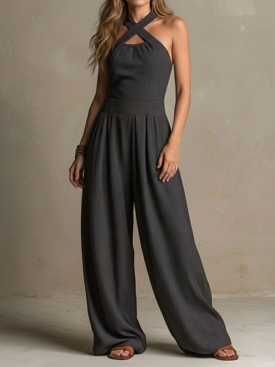 MIRIAM - TUTA PALAZZO CHIC CON SPALLINE INCROCIATE