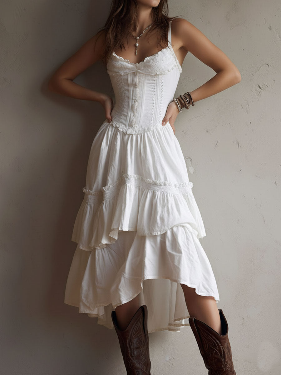 BIANCA - ABITO CORSETTO CON GONNA A BALZE