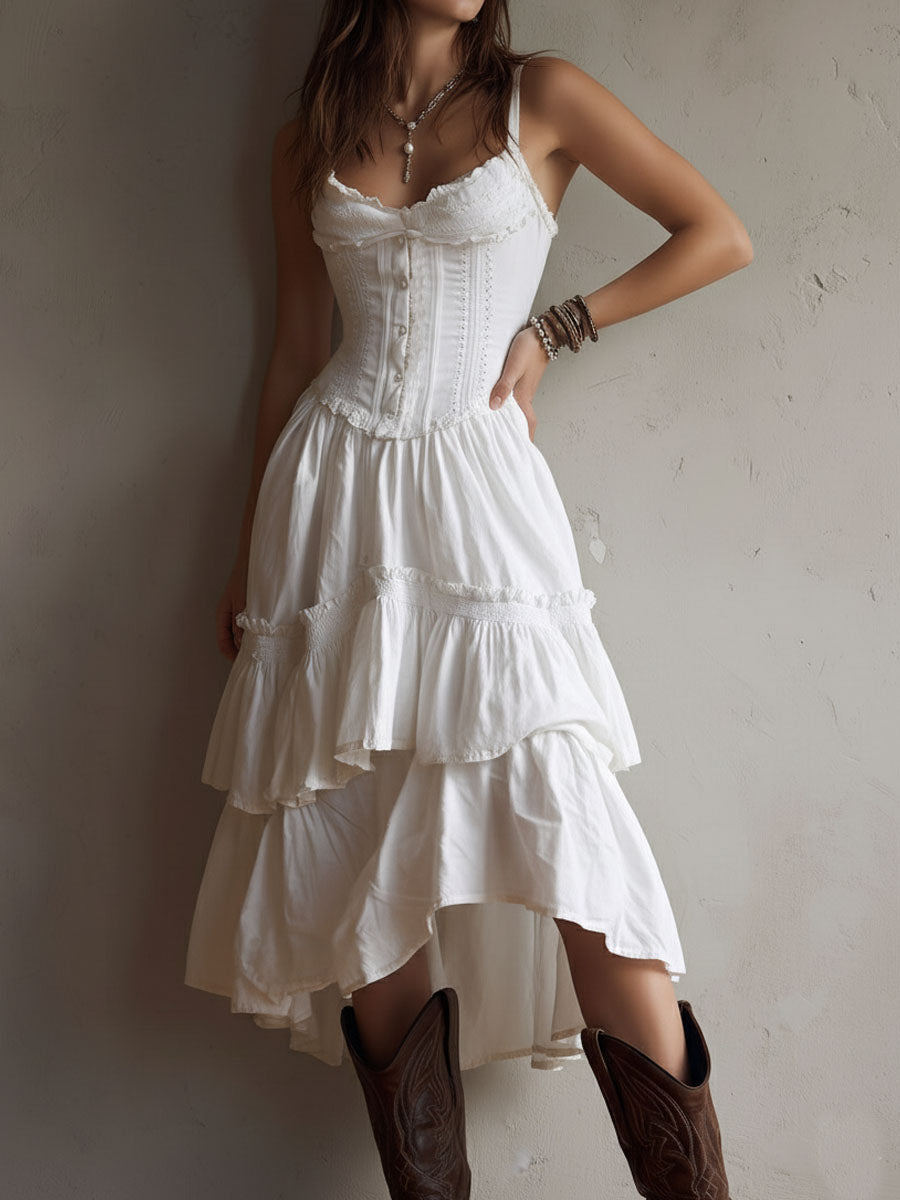BIANCA - ABITO CORSETTO CON GONNA A BALZE