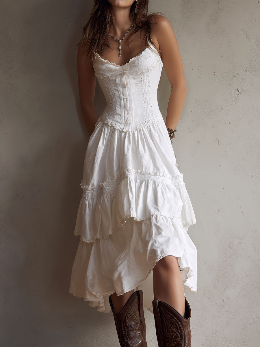 BIANCA - ABITO CORSETTO CON GONNA A BALZE