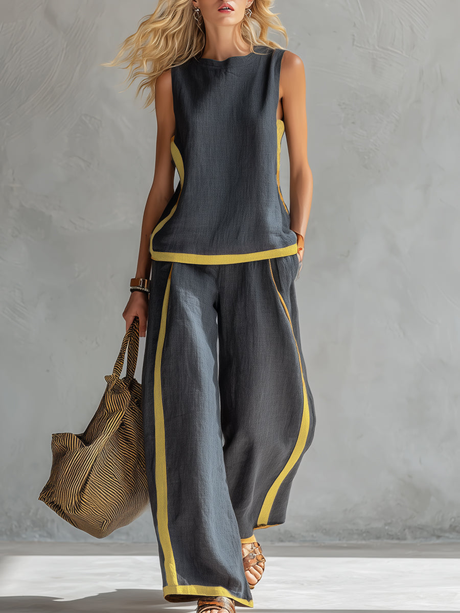 GEMMA - COMPLETO TOP E PANTALONE CON PROFILI A CONTRASTO