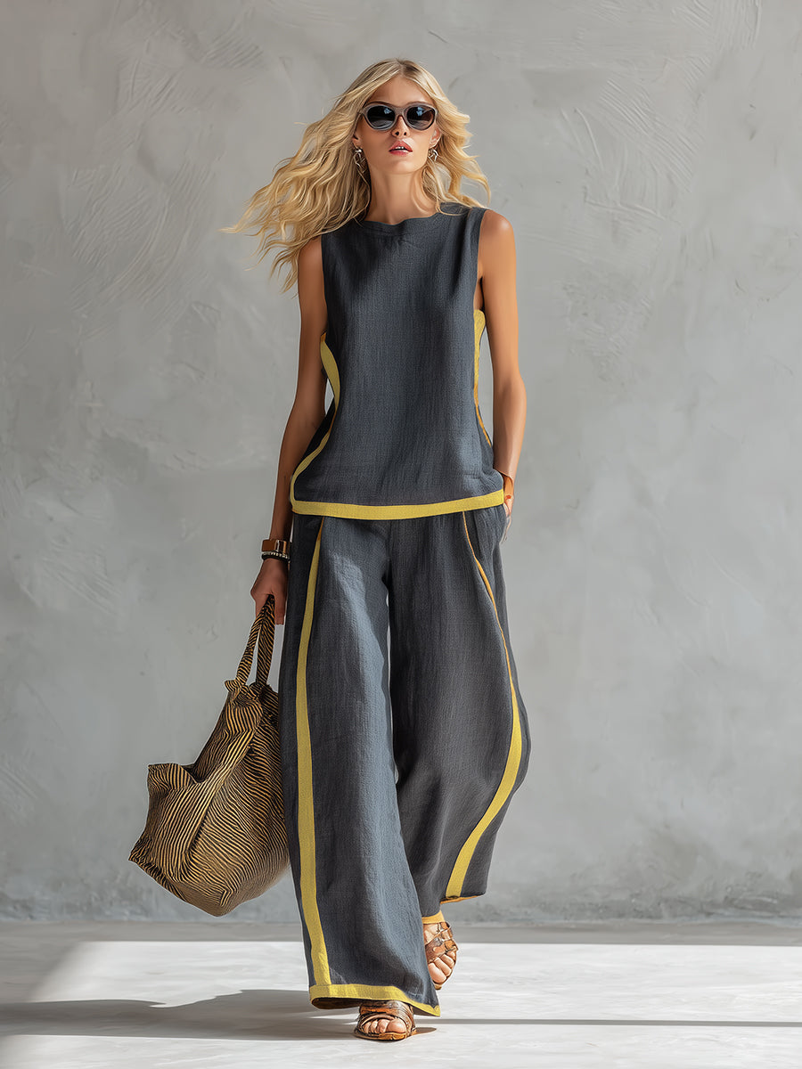 GEMMA - COMPLETO TOP E PANTALONE CON PROFILI A CONTRASTO