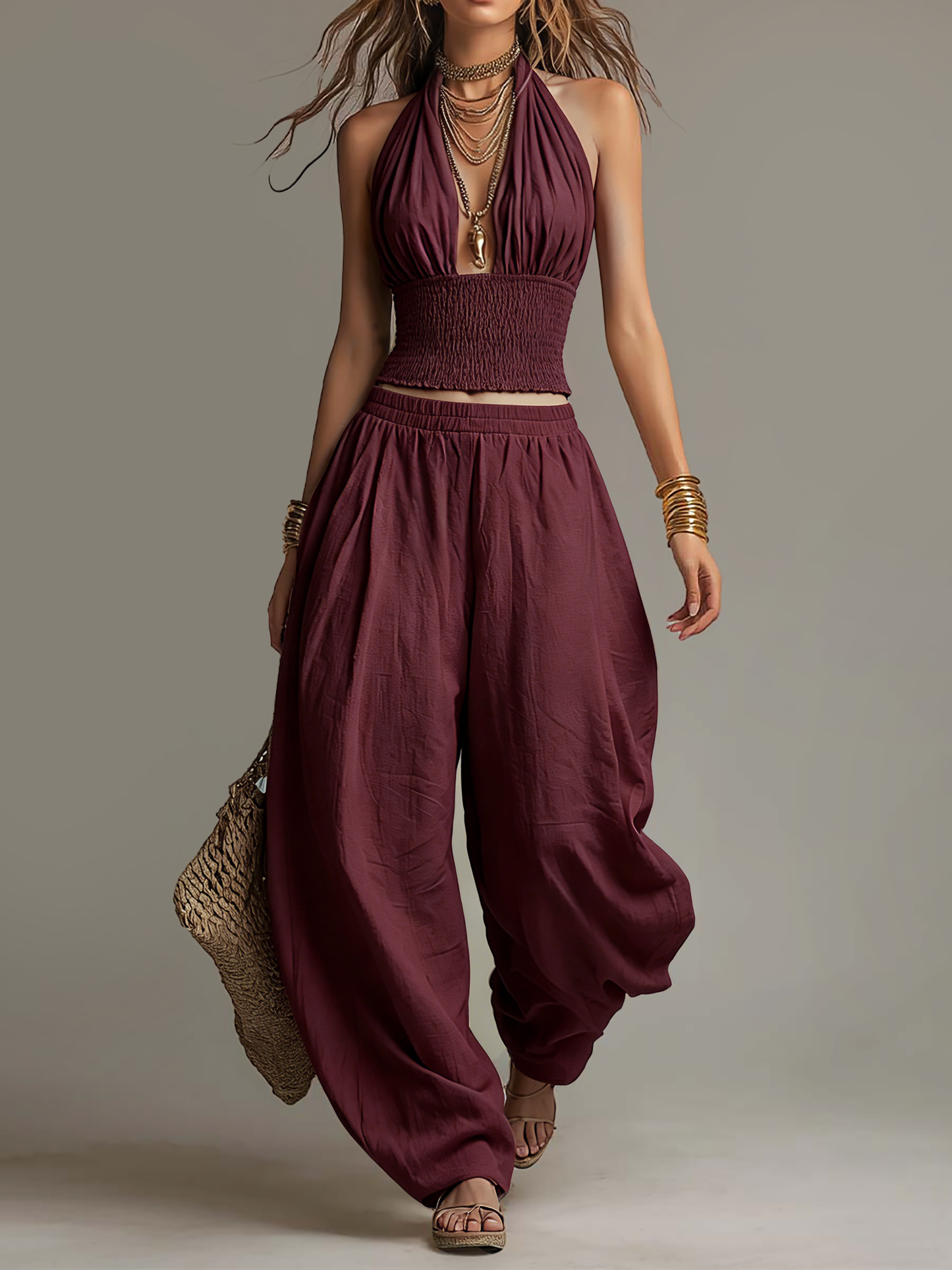 SOFIA - COMPLETO TOP ALL'AMERICANA E PANTALONE HAREM