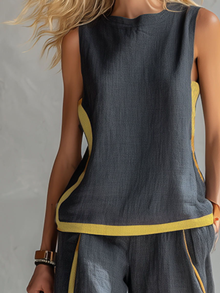 GEMMA - COMPLETO TOP E PANTALONE CON PROFILI A CONTRASTO