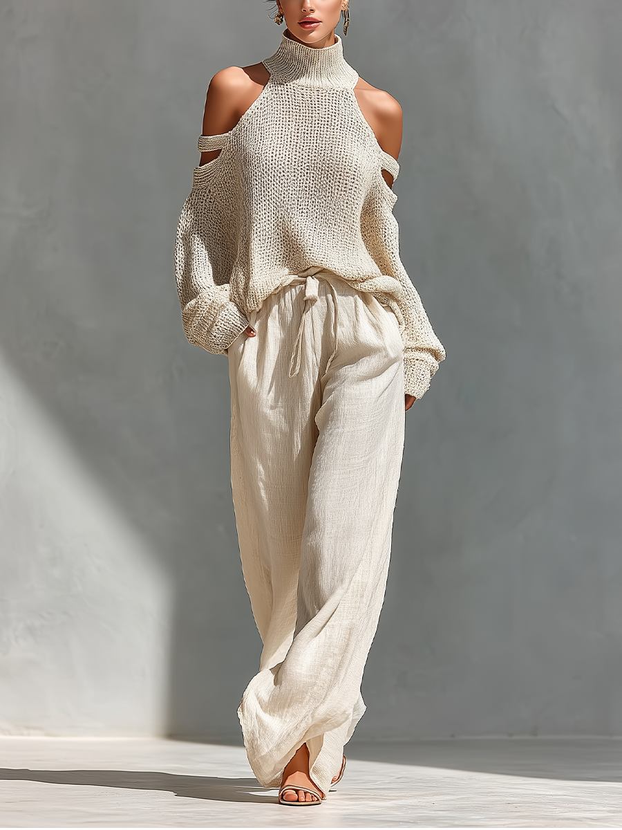 LAVINIA - COMPLETO MAGLIONE COLD SHOULDER E PANTALONE FLUIDO