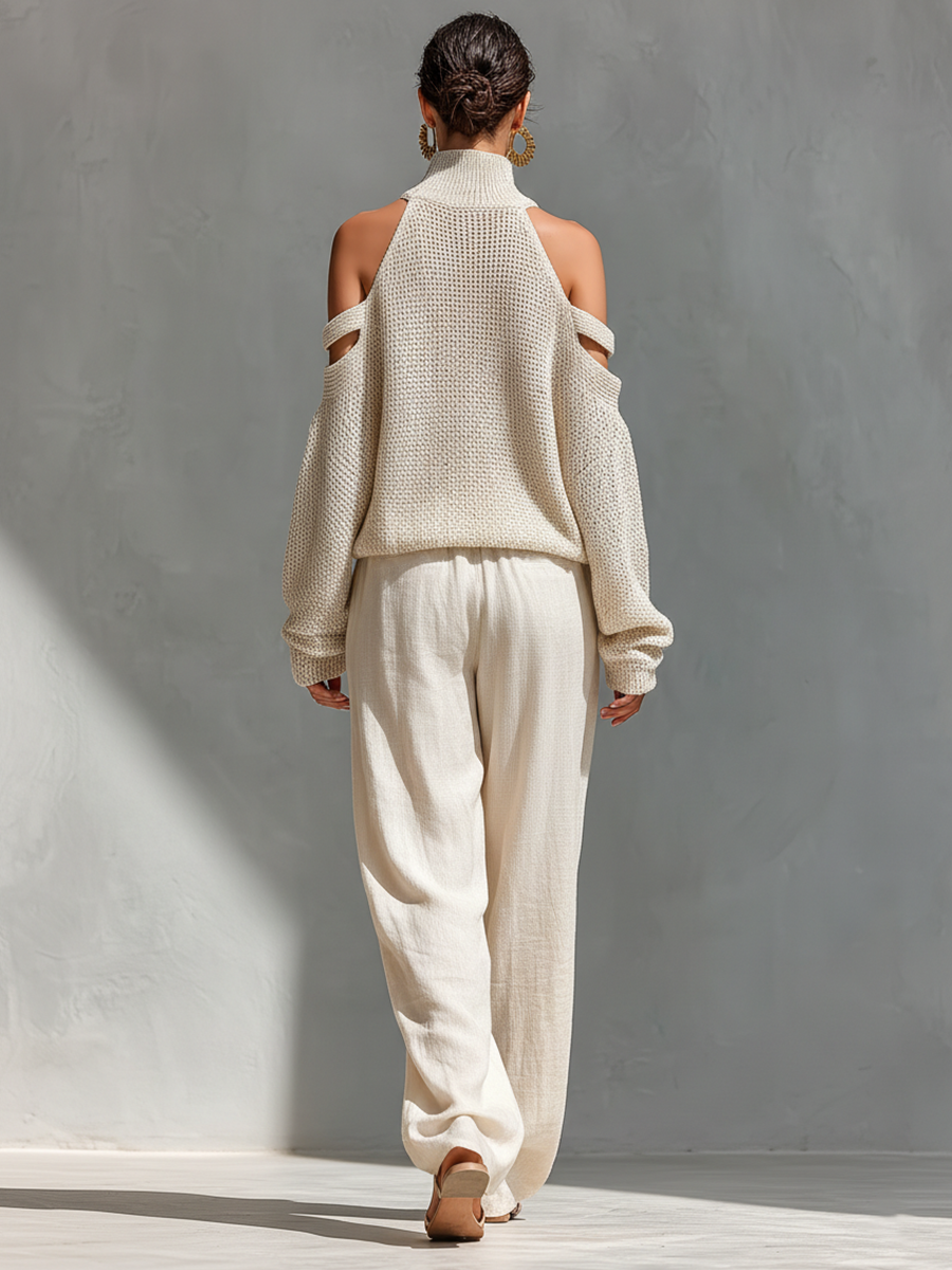 LAVINIA - COMPLETO MAGLIONE COLD SHOULDER E PANTALONE FLUIDO