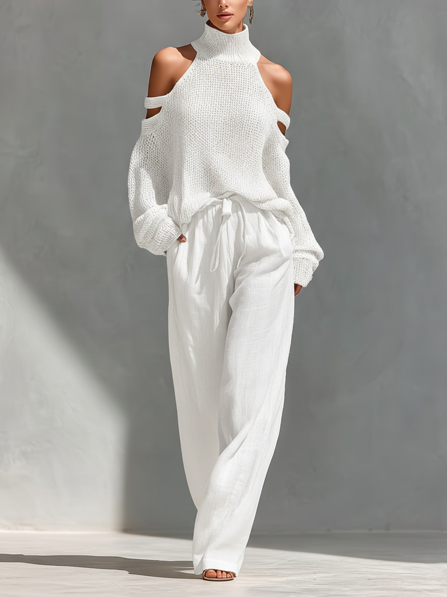 LAVINIA - COMPLETO MAGLIONE COLD SHOULDER E PANTALONE FLUIDO