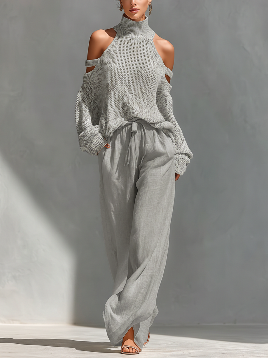 LAVINIA - COMPLETO MAGLIONE COLD SHOULDER E PANTALONE FLUIDO