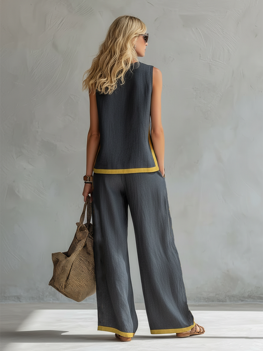 GEMMA - COMPLETO TOP E PANTALONE CON PROFILI A CONTRASTO