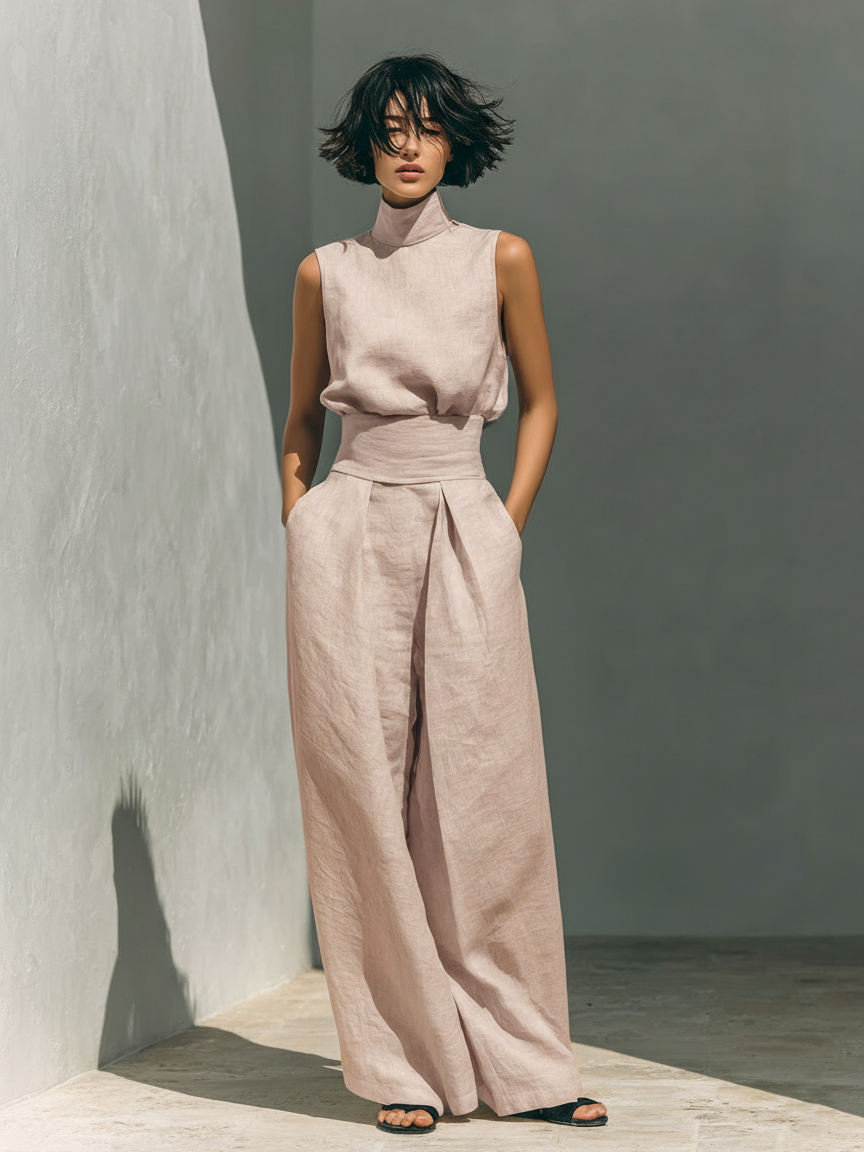 CHIARA - COMPLETO CON COLLO ALTO E PANTALONE A PALAZZO