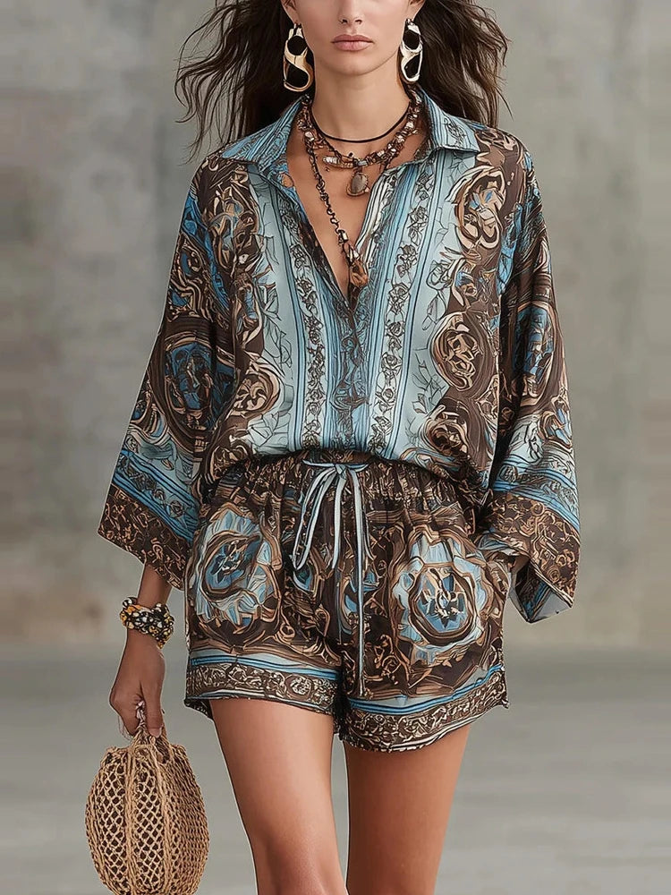 ALESSIA - COMPLETO BOHO CON STAMPA BAROCCA E SHORTS
