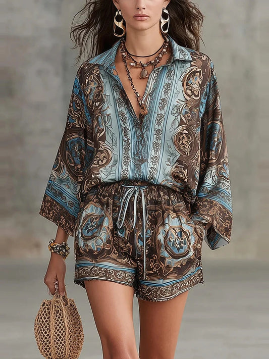 ALESSIA | COMPLETO BOHO CON STAMPA BAROCCA E SHORTS