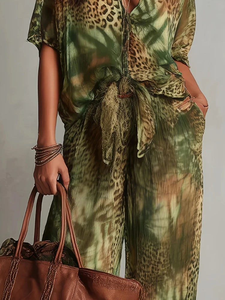 SABRINA - COMPLETO PALAZZO BOHO CON STAMPA JUNGLE