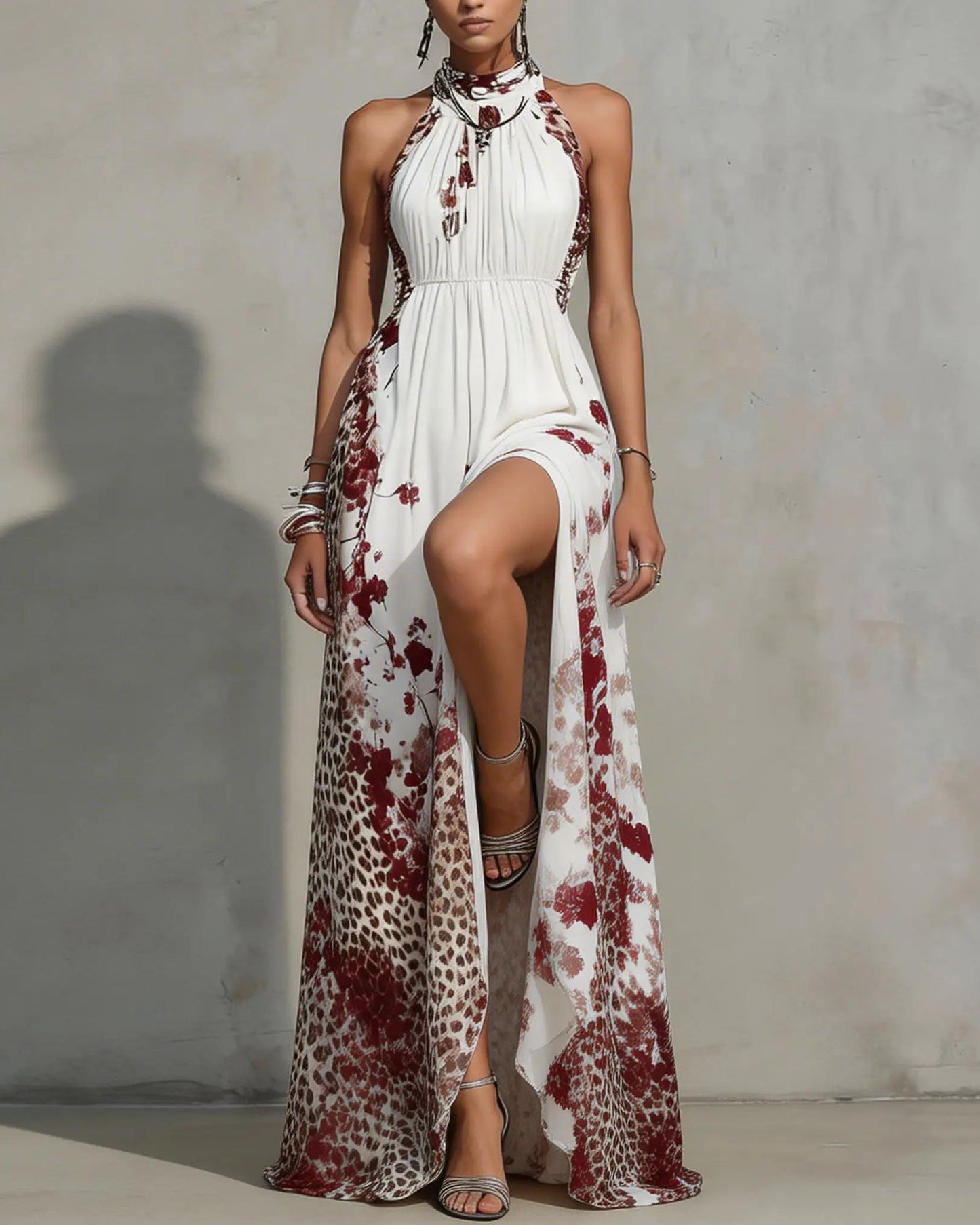RENATA - ABITO LUNGO CON STAMPA FLOREALE E ANIMALIER