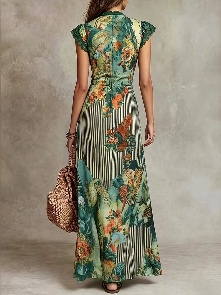 ERICA - ABITO BOHO VINTAGE FLOREALE CON PIZZO