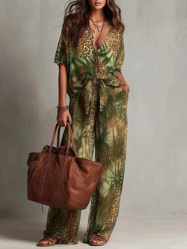 SABRINA - COMPLETO PALAZZO BOHO CON STAMPA JUNGLE