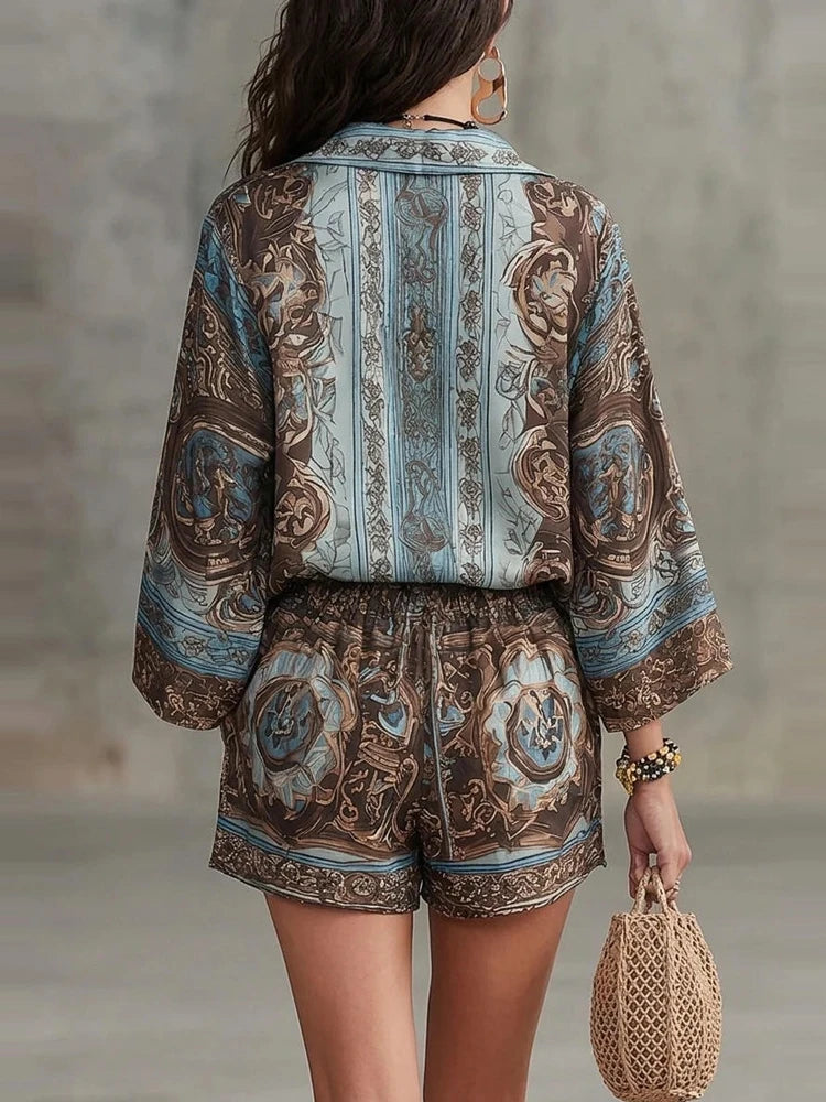 ALESSIA - COMPLETO BOHO CON STAMPA BAROCCA E SHORTS