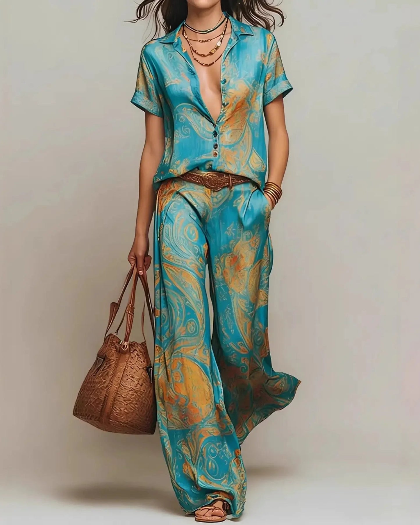 TIZIANA - COMPLETO BOHO VINTAGE CON STAMPA PAISLEY E PANTALONE PALAZZO