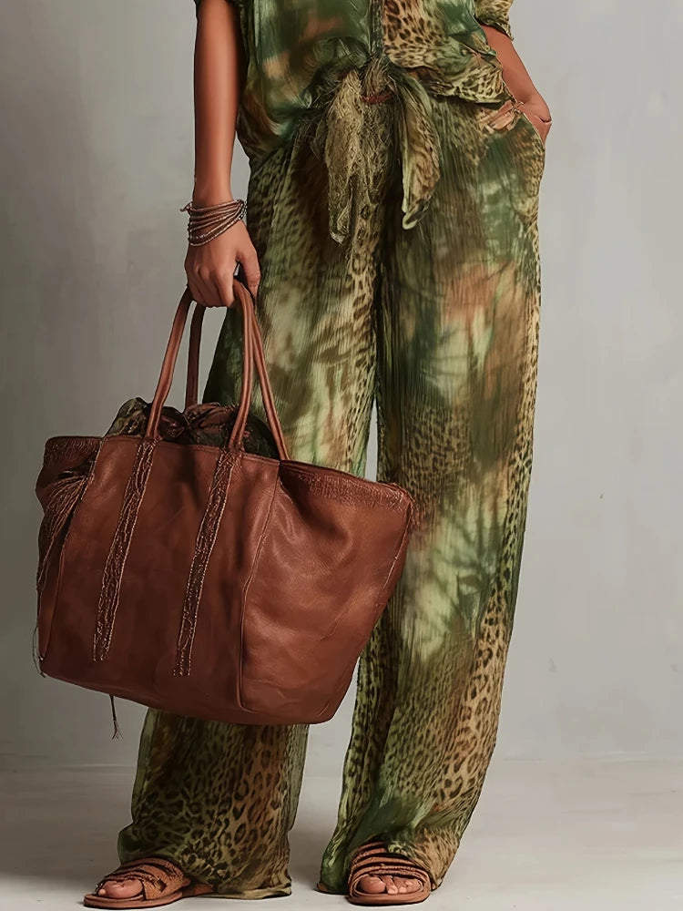 SABRINA - COMPLETO PALAZZO BOHO CON STAMPA JUNGLE