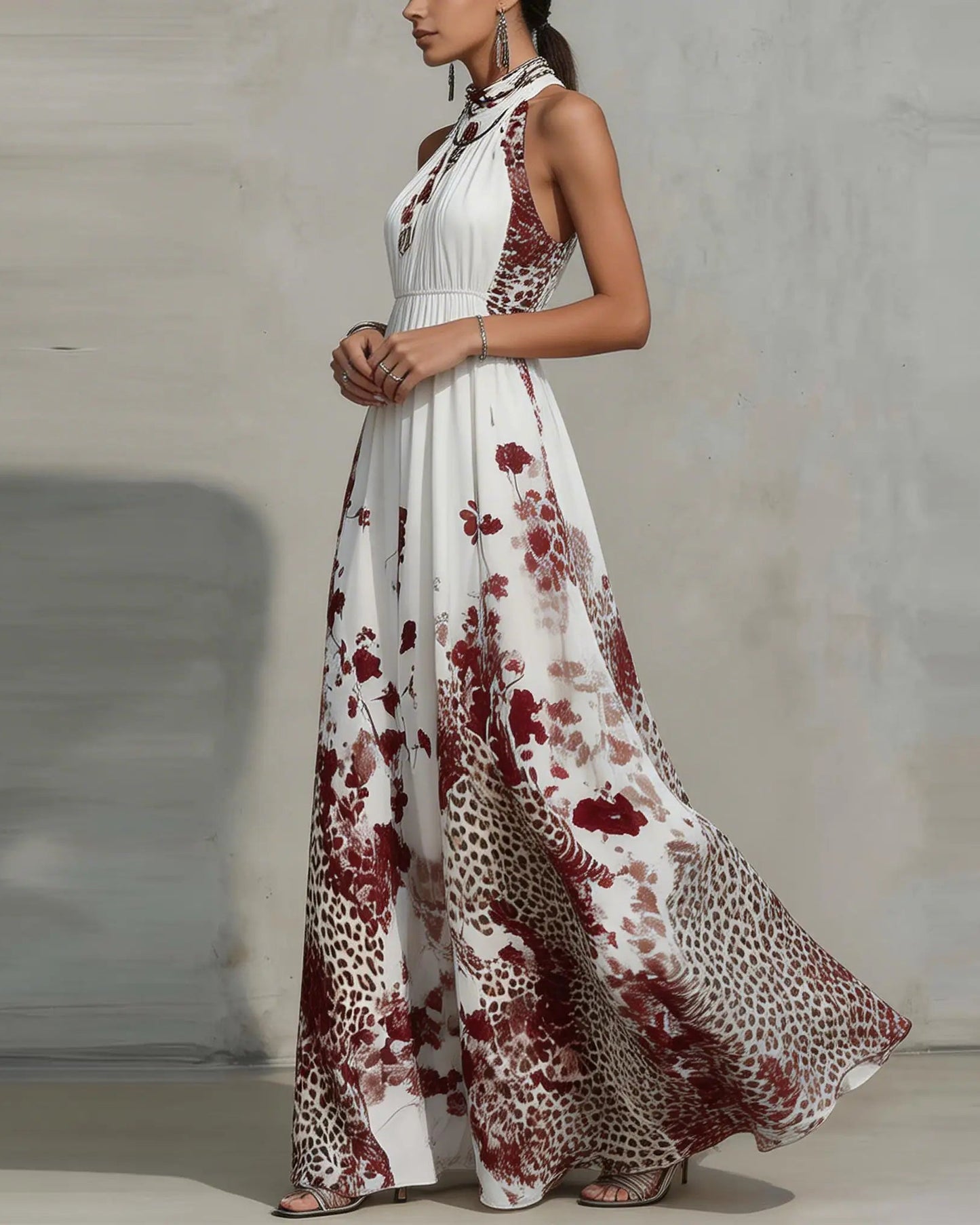 RENATA - ABITO LUNGO CON STAMPA FLOREALE E ANIMALIER