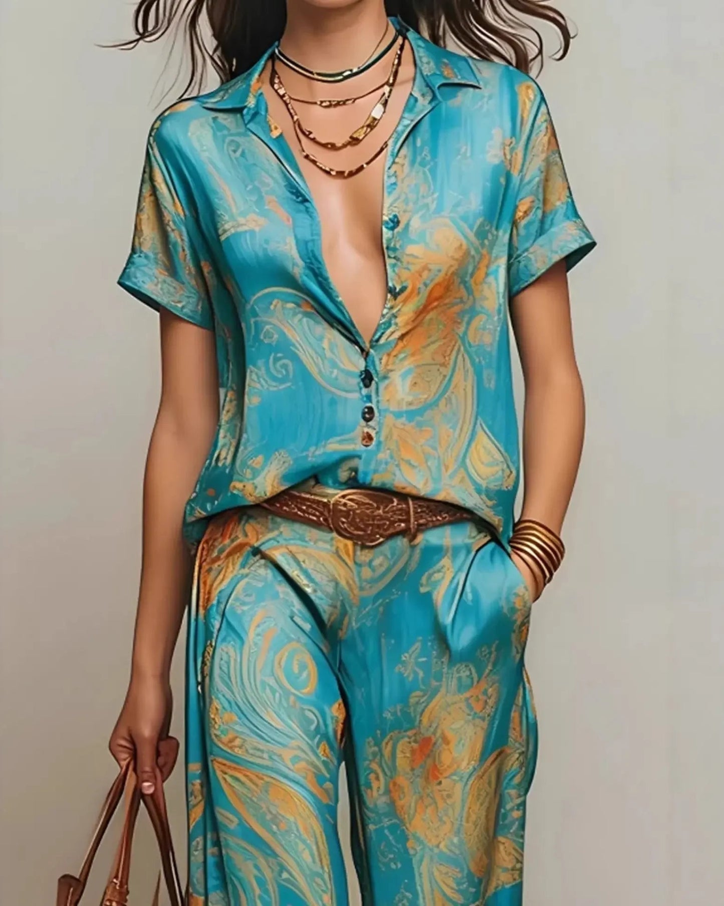 TIZIANA - COMPLETO BOHO VINTAGE CON STAMPA PAISLEY E PANTALONE PALAZZO