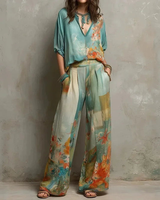 VIVIANA - COMPLETO BOHO CHIC CON STAMPA ACQUERELLO