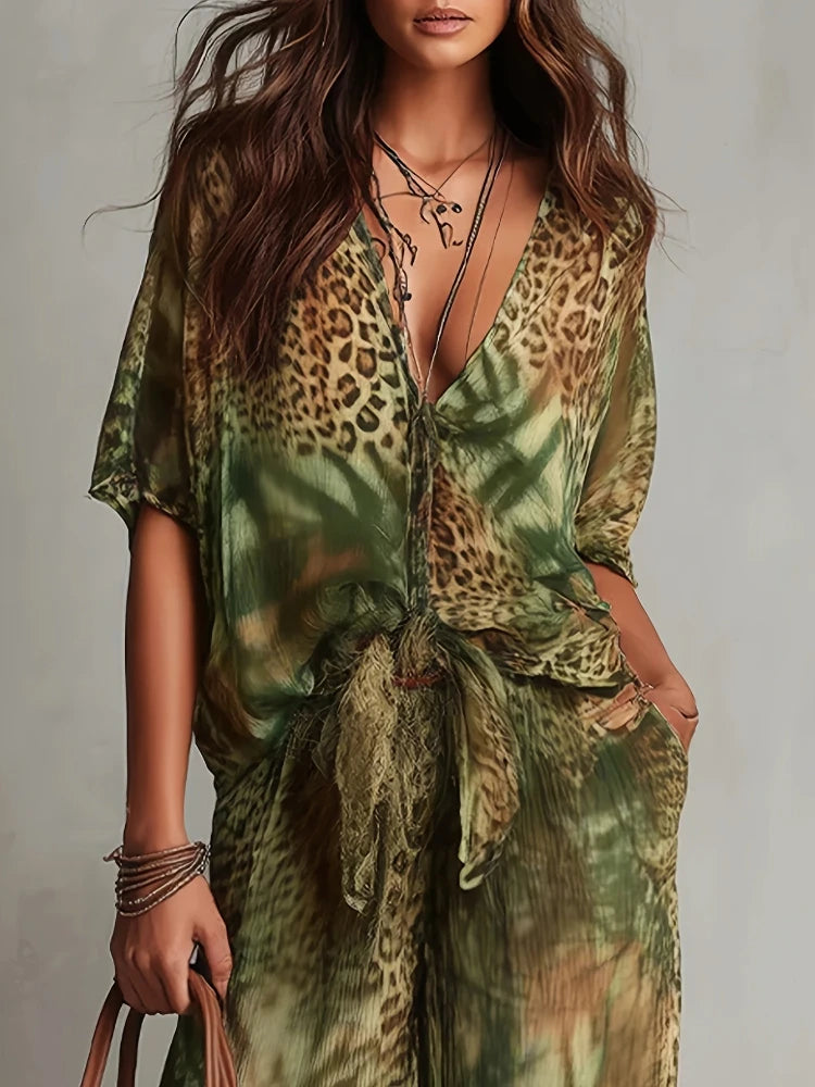 SABRINA - COMPLETO PALAZZO BOHO CON STAMPA JUNGLE