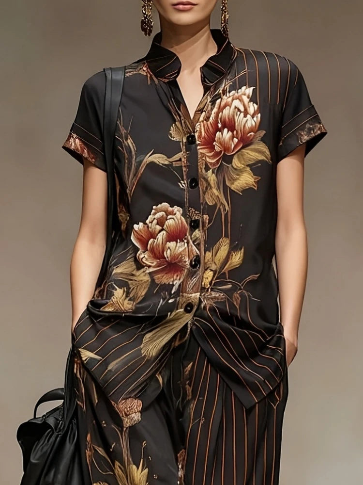 LUCIANA - COMPLETO VINTAGE FLOREALE CON CAMICIA E PANTALONE PALAZZO